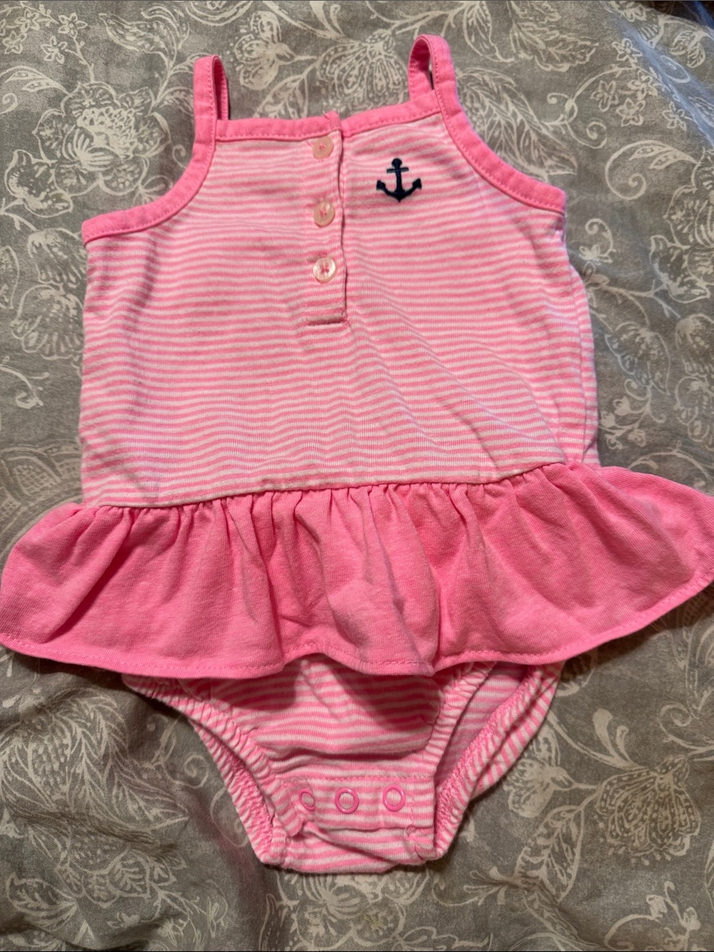 Carters Pink Striped Baby Skirted One-Piece with Anchor Accent